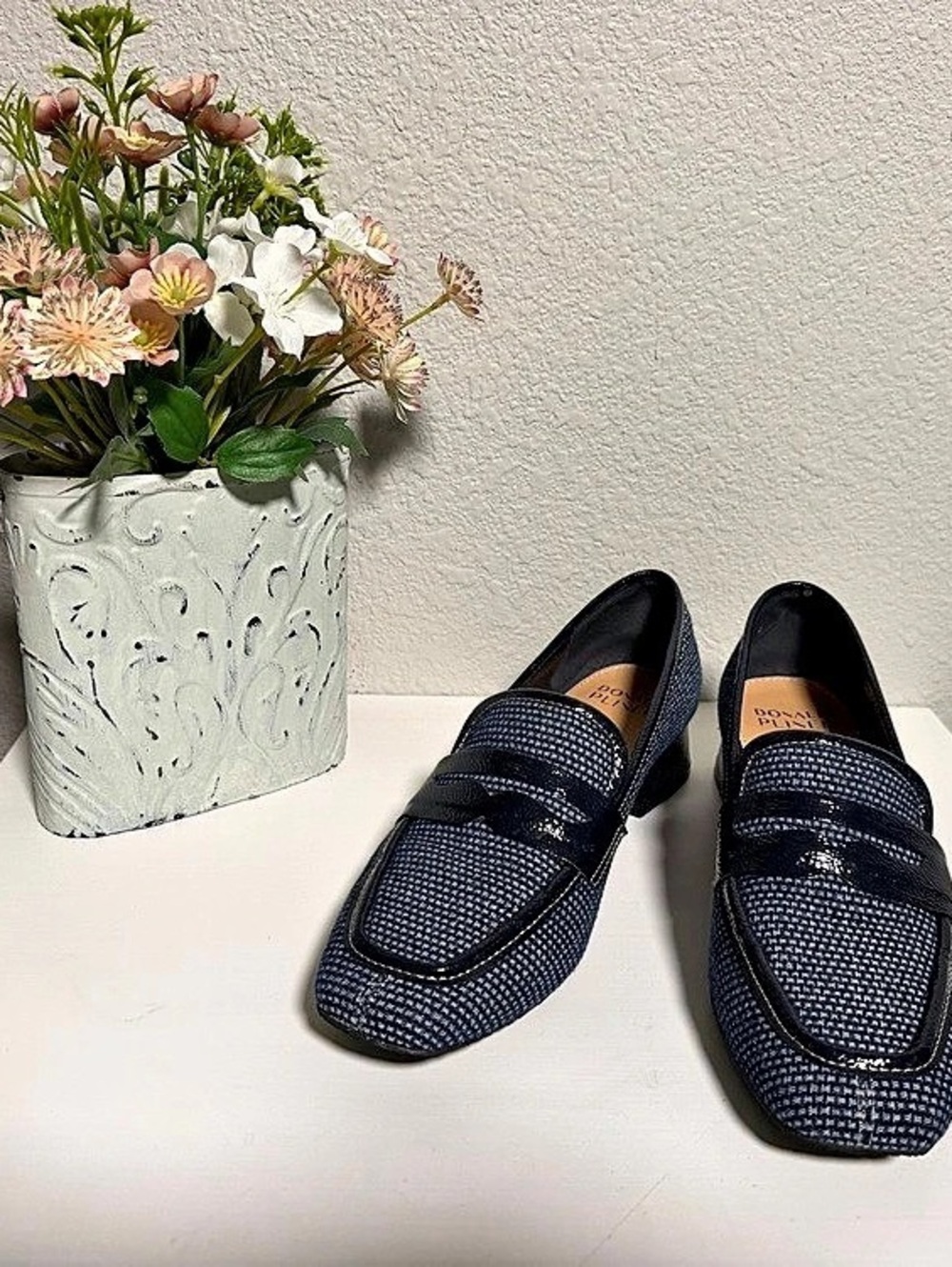 Donald Pliner Dreww Low Block Heel Loafer Pump Blue -  Worn Once